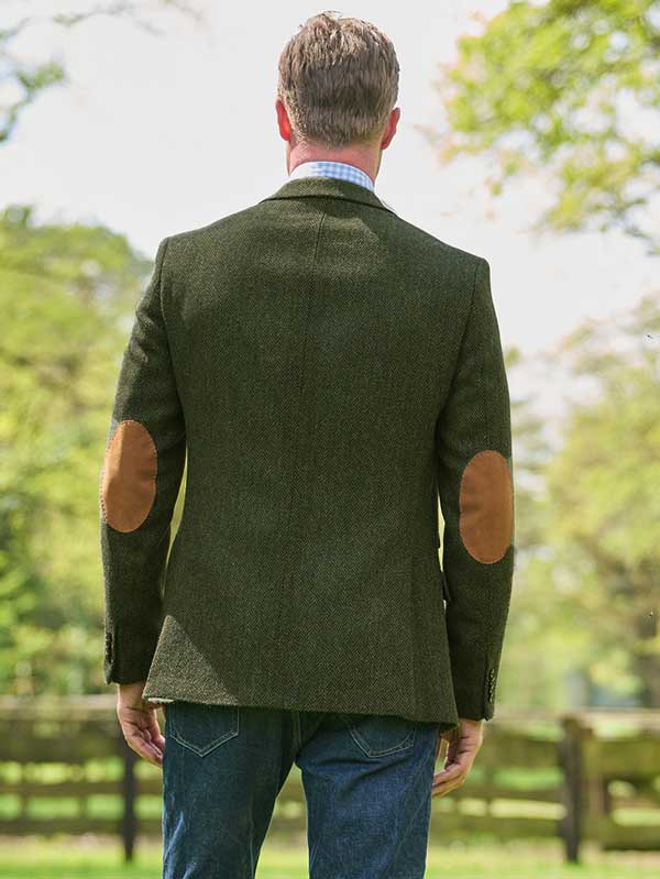 Harris Tweed Jacket "London" In Green Island Herringbone