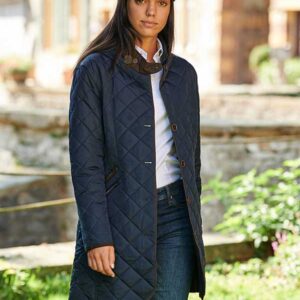 Dames Steppmantel Gabby Met Tweedbekleding In Navy