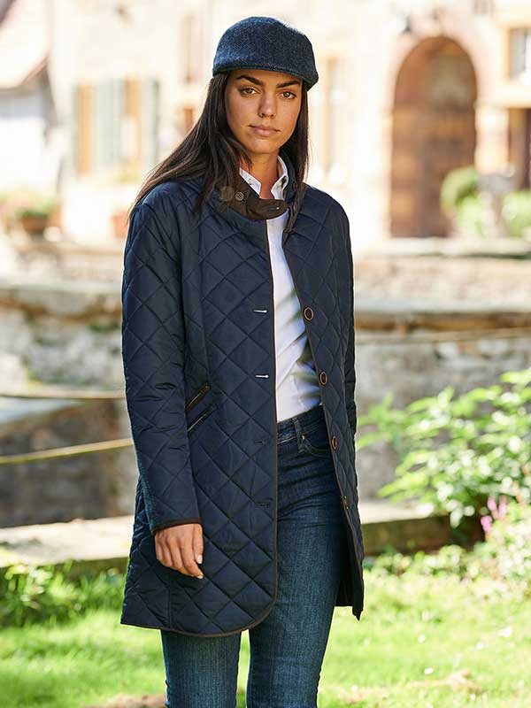 Dames Steppmantel Gabby Met Tweedbekleding In Navy
