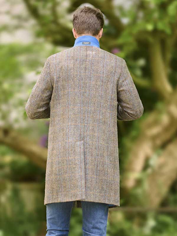 Harris Tweed Overjas "Barney" In Green-Blue Herringbone