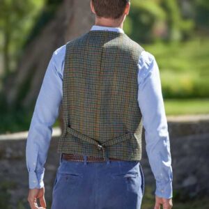 Harris Tweed Vestje "Wales" Met Revers In Green Castle
