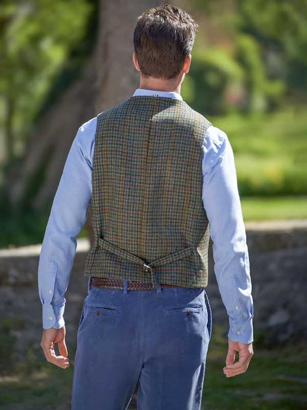 Harris Tweed Vestje "Wales" Met Revers In Green Castle