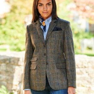 Harris Tweed Dames Jasje "Carola" In Green-Blue Herringbone