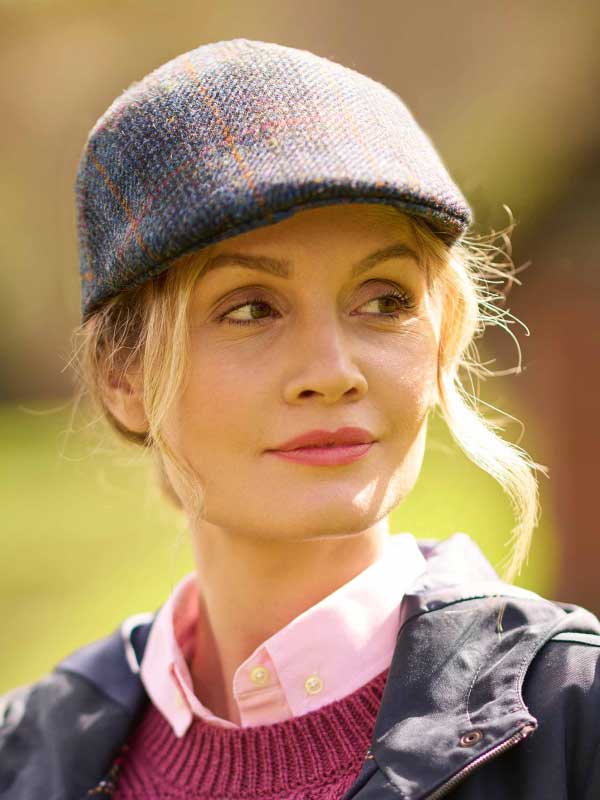 Harris Tweed Flat Cap "Henry" In Multi-Blue Tweed