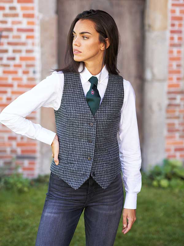 Harris Tweed Dames Vestje "Lea" In Black Houndstooth
