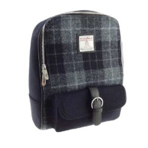 Harris Tweed 'Naver' Backpack in Grey & Black Tartan