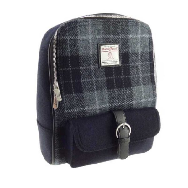 Harris Tweed 'Naver' Backpack in Grey & Black Tartan