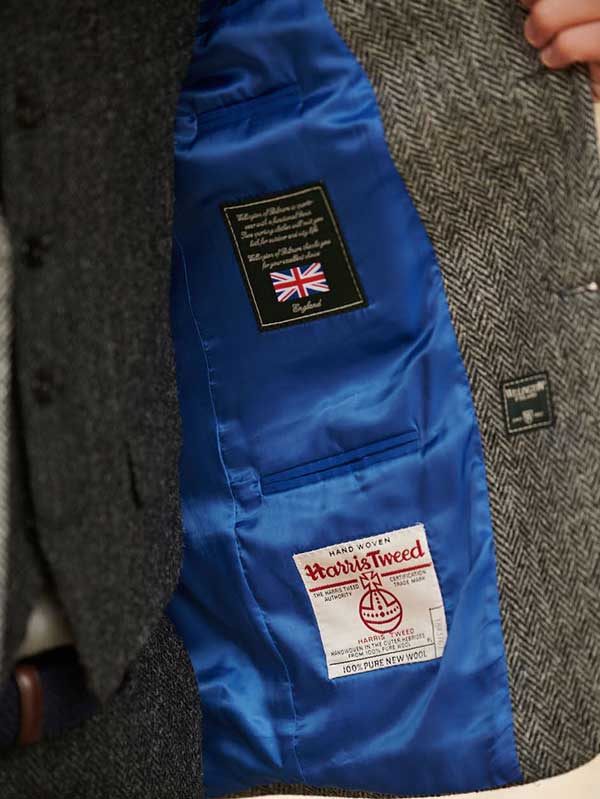 Harris Tweed Jacket "London" In Black Herringbone