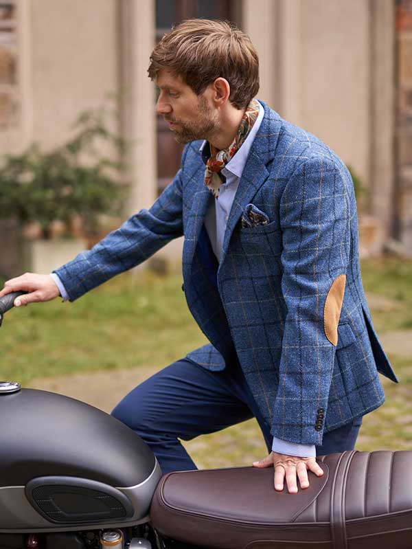 Harris Tweed Jacket "London" In Blue Overcheck