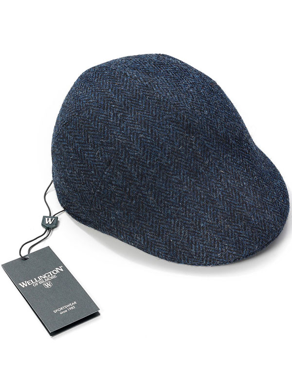 Harris Tweed Flat Cap "Henry" In Blue Herringbone