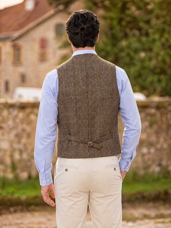 Harris Tweed Vestje "Wales" Met Revers In King of Tweed