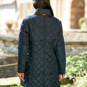 Dames Steppmantel Gabby Met Tweedbekleding In Navy