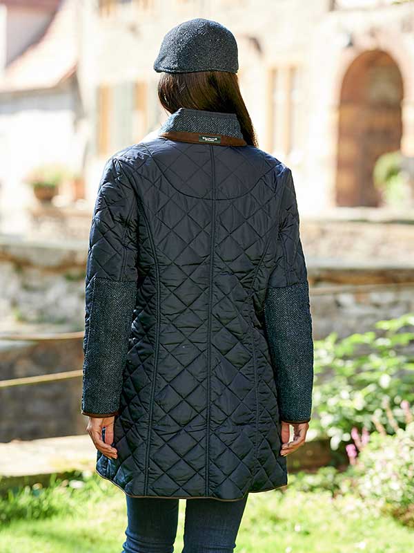 Dames Steppmantel Gabby Met Tweedbekleding In Navy