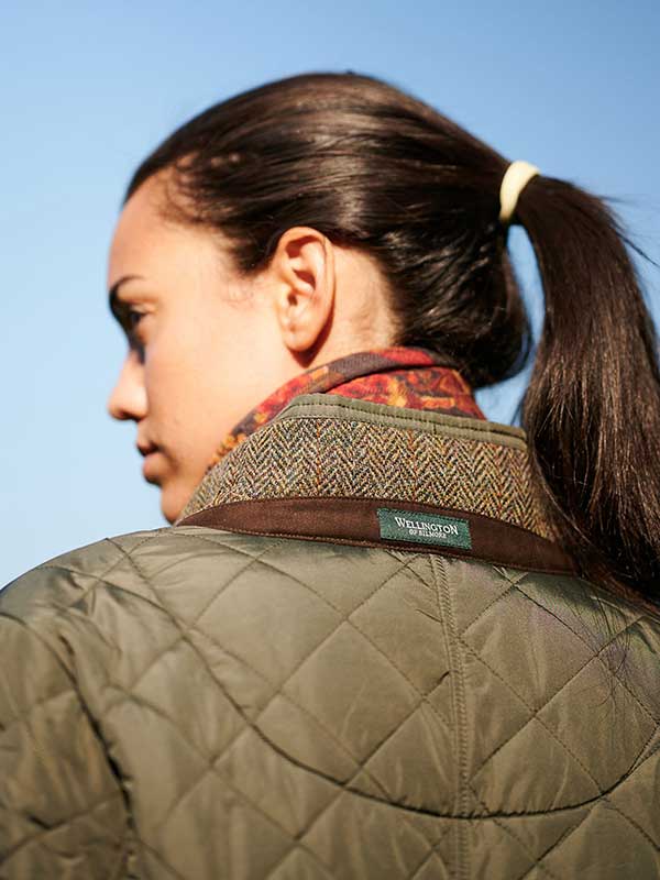 Dames Steppmantel Gabby Met Tweedbekleding In Olive