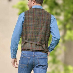 Harris Tweed Vestje "Wales" Met Revers In Red-Blue Check