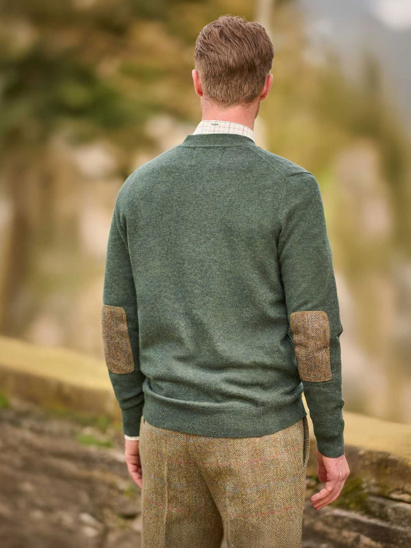 Merino Vest The Cardigan Met Harris Tweed Details In Forrest Green