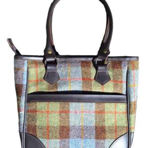 Harris Tweed Shire Long Handled Bag - Green Blue Check
