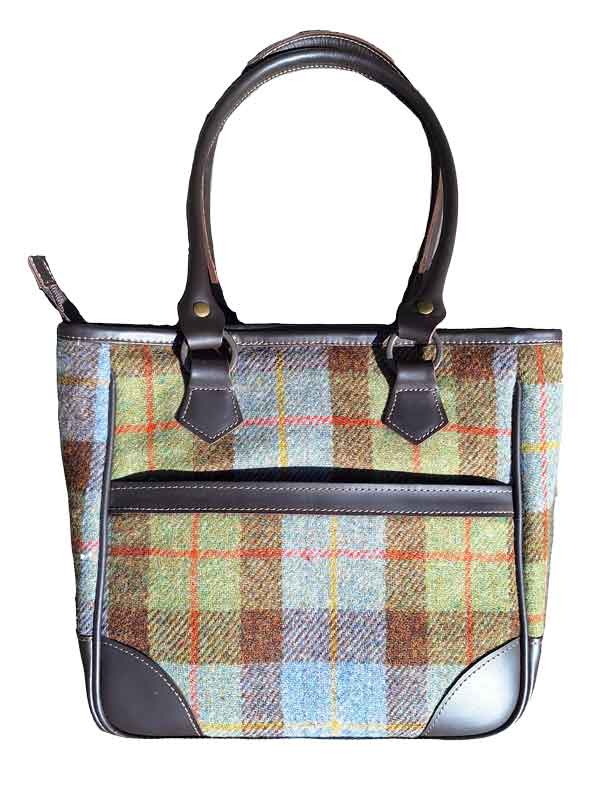Harris Tweed Shire Long Handled Bag - Green Blue Check