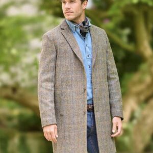 Harris Tweed Overjas "Barney" In Green-Blue Herringbone