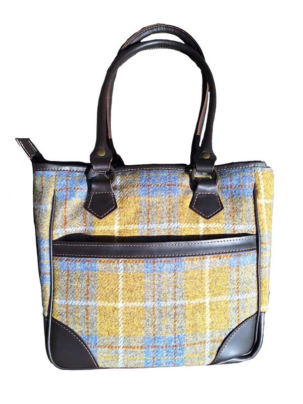 Harris Tweed Shire Long Handled Bag - Yellow Blue Check