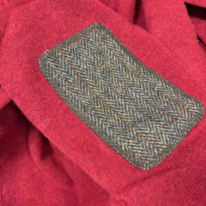Pullover Lambswool "Jack" Met Harris Tweed Details In Red Dahlia
