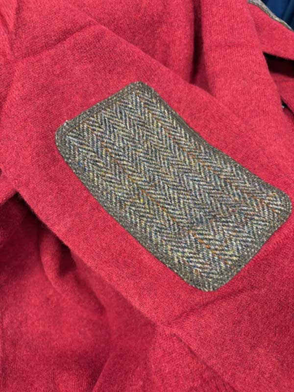 Pullover Lambswool "Jack" Met Harris Tweed Details In Red Dahlia