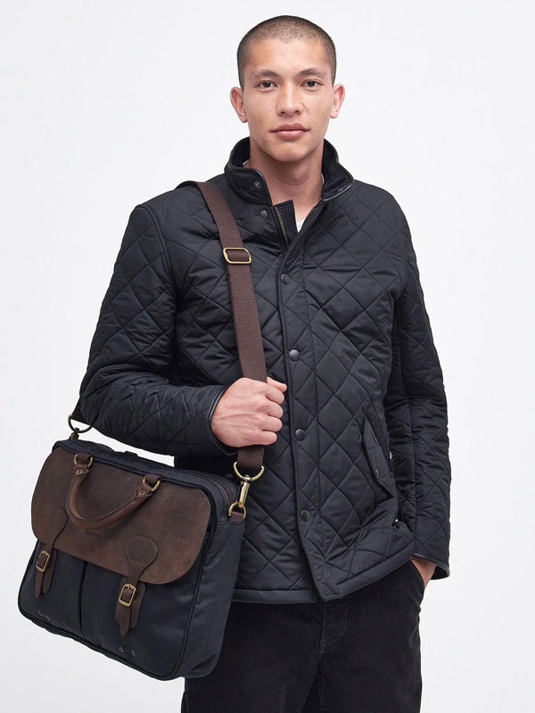 Barbour Wax Leather Briefcase Navy