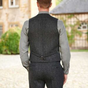 Harris Tweed Vestje "Wales" Met Revers In Charcoal