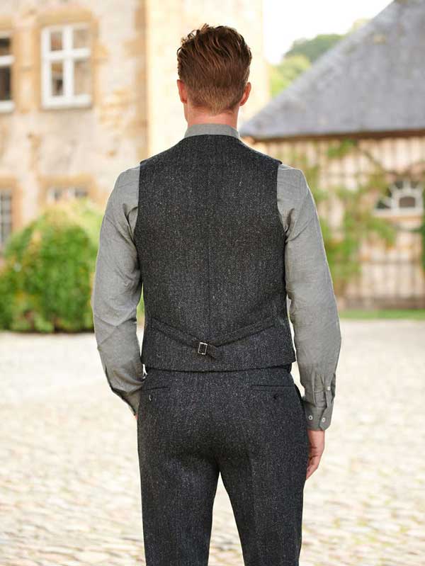 Harris Tweed Vestje "Wales" Met Revers In Charcoal
