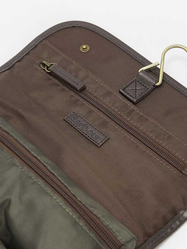Barbour Wax Hanging Washbag Olive Beacon