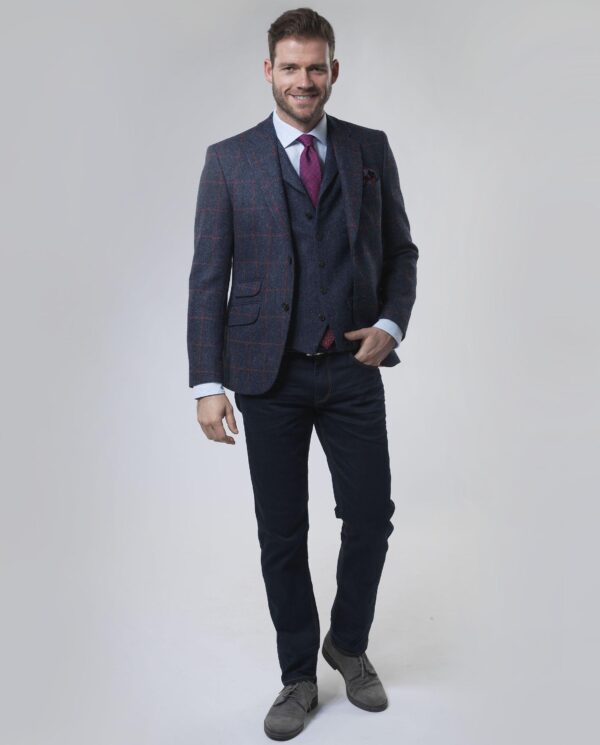 Harris Tweed Jacket "London" In Red Overcheck
