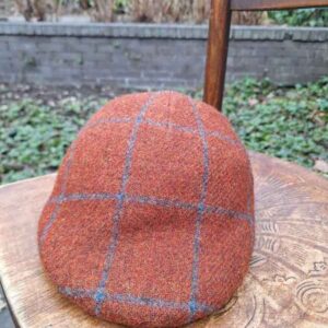 Harris Tweed Flat Cap "Henry" In Rust Overcheck