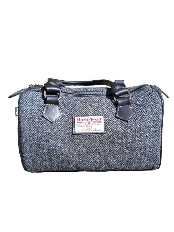 Harris Tweed Barrel Bag Charcoal Herringbone