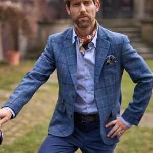 Harris Tweed Jacket "London" In Blue Overcheck