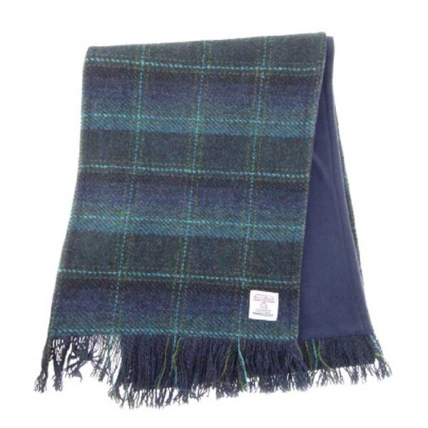 Harris Tweed Scarf In Blue with Turquoise Overcheck
