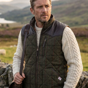 Harris Tweed Bodywarmer “Levi” In Green Overcheck