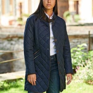 Dames Steppmantel Gabby Met Tweedbekleding In Navy