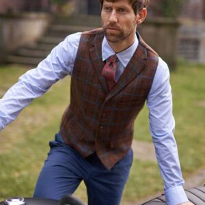 Harris Tweed Vestje "Wales" Met Revers In Lord's Overcheck