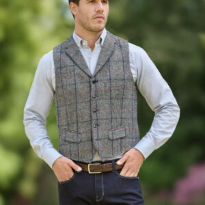 Harris Tweed Vestje Wales Met Revers In Anthra Check