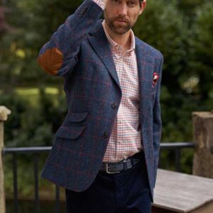 Harris Tweed Jacket "London" In Red Overcheck