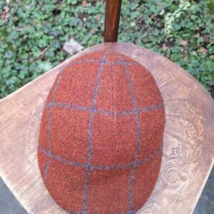Harris Tweed Flat Cap "Henry" In Rust Overcheck