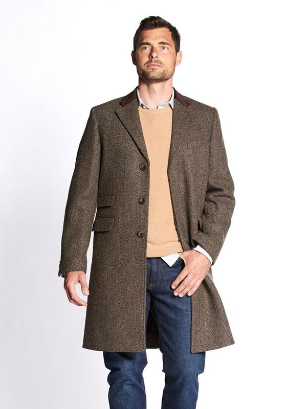 Harris Tweed Overjas, Chelsea Overcoat - Brown