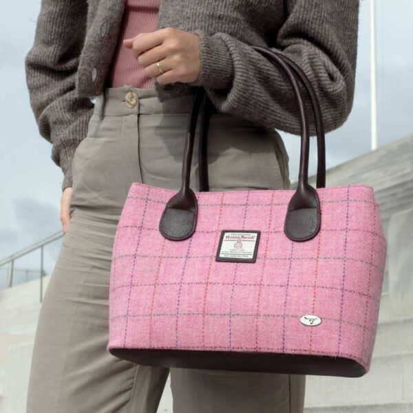 Harris Tweed 'Cassley' Classic Handbag in Bright Pink with Overcheck