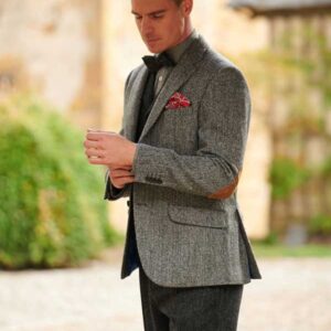 Harris Tweed Jacket "London" In Black Herringbone