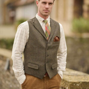 Harris Tweed Vestje "Wales" Met Revers In Tweed Shadow