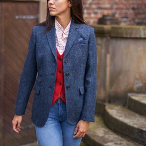 Harris Tweed Dames Jasje "Carola" In Blue Herringbone