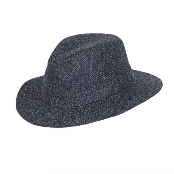 Harris Tweed Hat Fedora Black Herringbone