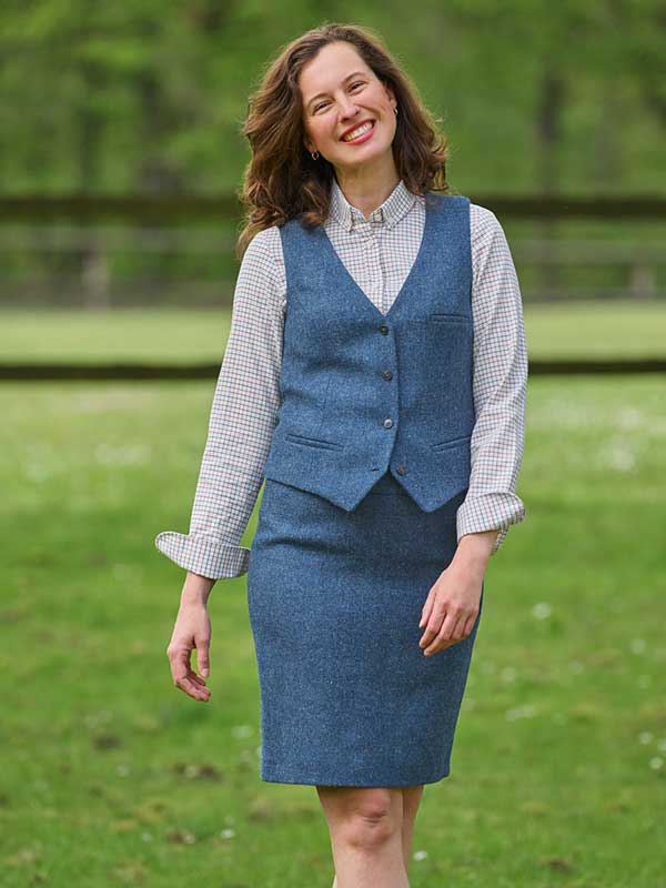 Harris Tweed Dames Vestje "Lea" In Blue Shadow