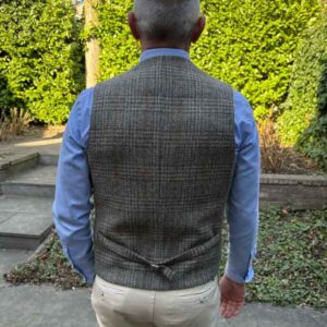 Harris Tweed Vestje "Wales" Met Revers In Greystone Overcheck