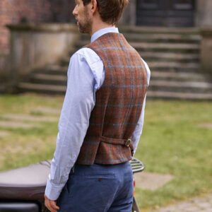 Harris Tweed Vestje "Wales" Met Revers In Lord's Overcheck